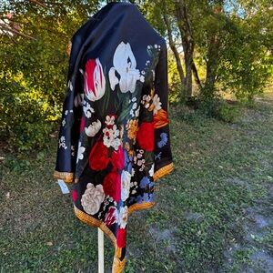 Vintage 70s 80s Liz Claiborne Floral Scarf Elegant Classy 34x36 Made In‎ Korea